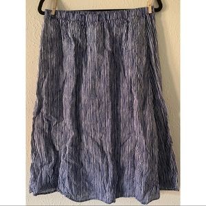 Blue & White Striped Midi Skirt